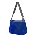 Blue mesh beach bag for kids featuring grey adjustable straps and secure zip closure - Blue with Gray Strap