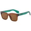 Occhiali da sole quadrati retrò con montatura marrone e stanghette verde smeraldo per unisex - Marrone Trasparente Asta Verde