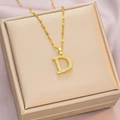 Elegant gold titanium steel necklace featuring a crystal-paved letter D pendant - 6065 Letter D Design / Gold