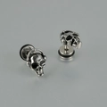 Punk style stainless steel skull earrings with headphone design in vintage silver finish - 1.2X6X6MM / Skull With Headphones