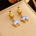 Gold star drop earrings with purple rhinestone crystals and secure latch closure - Star Style (E5070)