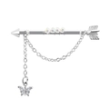 Silver stainless steel industrial barbell arrow design with hanging butterfly chain - Silver Arrow Butterfly Charm