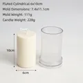 Detailed size specifications for ribbed pillar candle mold showing mold and finished wax - Fine Toothed Round 6x10cm
