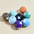 Mixed color acrylic round beads with white star patterns for DIY jewelry making - 16mm Five-Pointed Star Pattern Beads Mixed Colors