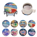 8-piece set of DIY diamond painting coasters with sunset patterns and metal holder - Heart Landscape