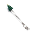 Silver stainless steel dessert fork with green silicone Christmas tree handle ornament - Round Christmas Tree Fork / Original Silver