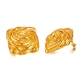 French style gold-plated stainless steel square stud earrings with spiral pattern design - Square Spiral Style (GE904)