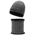 Set berretto invernale e scaldacollo da uomo in maglia con fodera in pile grigio - Taglia unica / grigio scuro