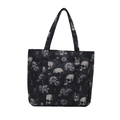 Dunkle Tragetasche mit Totenkopf-Blumenmuster, Vordertasche und Doppelgriffen - Blau