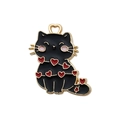 Simpatico ciondolo gatto nero in lega con cuori rossi per creazione gioielli DIY - Gatto a Forma di Cuore Nero (18091) / 1 Pezzo (19x20mm) / Nero