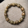 Bracciale in legno di sandalo naturale con perline cilindriche e rotonde in legno scuro - Sandalo Verde Tamburo 10mm*11 Perline (con Distanziatori)