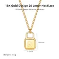 Minimalist 18K gold letter R padlock pendant necklace for women with cross chain - Letter R