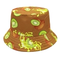 Detailed top view of reversible kiwi print bucket hat with vibrant fruit pattern - M (56-58cm) / Earthy Yellow