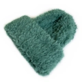 Women's minimalist plush knitted beanie in deep teal faux fur for winter warmth - Green