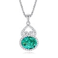 S925 sterling silver necklace with large oval green gemstone pendant and white diamonds - FDDZ-036 Paraiba Blue (Gourd Shape)