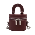Mini borsa cilindrica vintage bordeaux con cuciture bianche e tracolla a catena - Rosso