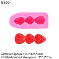 Pink silicone mold for making three realistic strawberry shapes for DIY food crafts - B300/Triple Strawberry / Pink