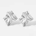 Modern irregular geometric silver earrings with polished liquid metal crinkle effect - Silver (PD1978)