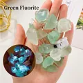 Natural Green Fluorite crystal stone night light string with blue LED glow and battery box - Green Fluorite Raw Stones String Light - 2m Square Switch