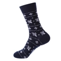 Calze natalizie blu scuro con motivi a maglia di renne e fiocchi di neve bianchi - 1342-Renna Nordica Blu Scuro