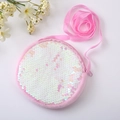 Detail of round pink girls crossbody bag with shimmering sequins and plush texture - White