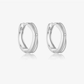 Silver S925 sterling silver hoop earrings with star pattern and clear cubic zirconia stone - Platinum - Ear Hoops