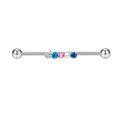 Barbell industriale in acciaio con cinque zirconi colorati incastonati per piercing - Fila di Strass Multicolore