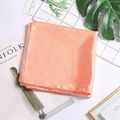 Coral orange satin square scarf elegantly displayed on a minimalist white background - Pale Green