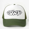 Olive green and white mesh trucker hat with Everyone embroidery and adjustable strap - One Size / Army Green
