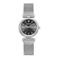 Women's minimalist vintage watch with silver mesh strap and dark grey dial - Silver/Black (Mesh Strap)