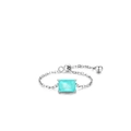 Bague réglable en argent s925 avec tourmaline Paraiba rectangulaire et chaîne élégante - Ouvert Réglable / Turquoise (Chaîne Blanc Argenté)