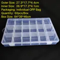 24-grid transparent plastic storage box, 27.3x17.7x4.4cm with independent buckles - Removable 18-Compartment 27.3x17.7x4.4cm