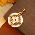 Vintage style gold hollow filigree pendant with red ruby and white enamel accents - White and Wine Red Filigree Style