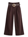 Dettaglio dei pantaloni marroni a gamba larga a vita alta con cintura e fibbia dorata - XS / Marrone Vintage