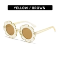 Kids' yellow glitter flower shape sunglasses with round brown lenses for toddlers - Transparent Yellow Glitter Frame Brown Lens