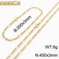 Parure Figaro en acier titane doré avec dimensions du bracelet et du collier - 3MM Or