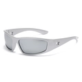 Y2K futuristic sports sunglasses with silver frame and hollow star design on temples - Silver Frame White Mirror Lens