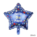 18-inch star-shaped blue foil balloon with Feliz Día Papá text for Father's Day decor - 18 Inch Spanish Blue Polka Dot Star Father