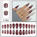 Faux ongles amande bordeaux avec détails dorés 3D et motifs effet marbré chic - Marbre Rouge Vin Paillettes Argent (Y-463)