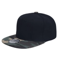 Black snapback hat featuring a contrast camouflage brim and reflective sport cap sticker - M (56-58cm) / Black Top Green Camo Brim