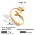 Detail view of 18K gold plated stainless steel star and moon ring with sizing specifications - Gold Star Moon Style (JDR0203008)