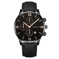 Fashionable men's black leather watch with calendar and rose gold indices on a dark dial - Black Dial Rose Gold Tone Black Band