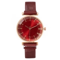 Elegant women's watch featuring a deep red dial and rose gold magnetic mesh strap - Red