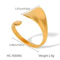 Macro detail of 18K gold-plated open ring showing its 1.07cm width and sleek geometric design - Irregular Geometric Streamlined Style (HC-R30491)