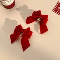 Fiocchi per capelli in velluto rosso con campanelli dorati per acconciature eleganti - Coppia di Fermagli a Fiocco con Campanello