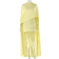 Detail of light yellow asymmetrical dress with knit texture and shoulder cape design - S / Yellow
