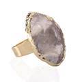 Irregular raw pink stone ring with a chunky gold-plated band in a minimalist style - Adjustable Open / Gold Natural Clear Quartz Raw