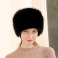 Chapeau de luxe en fourrure de renard noire pour femme style dôme élégant hiver - M (56-58cm) / Noir