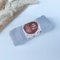 Light grey pleated cotton viscose scarf roll with handmade paper wrap and floral decor - Style #20