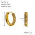 Boucle d'oreille créole en acier plaqué or 18k avec strass brillants, modèle 16mm - Créoles Huggie Dorées à Double Rangée de Strass - 16mm(ZE1746G-03)